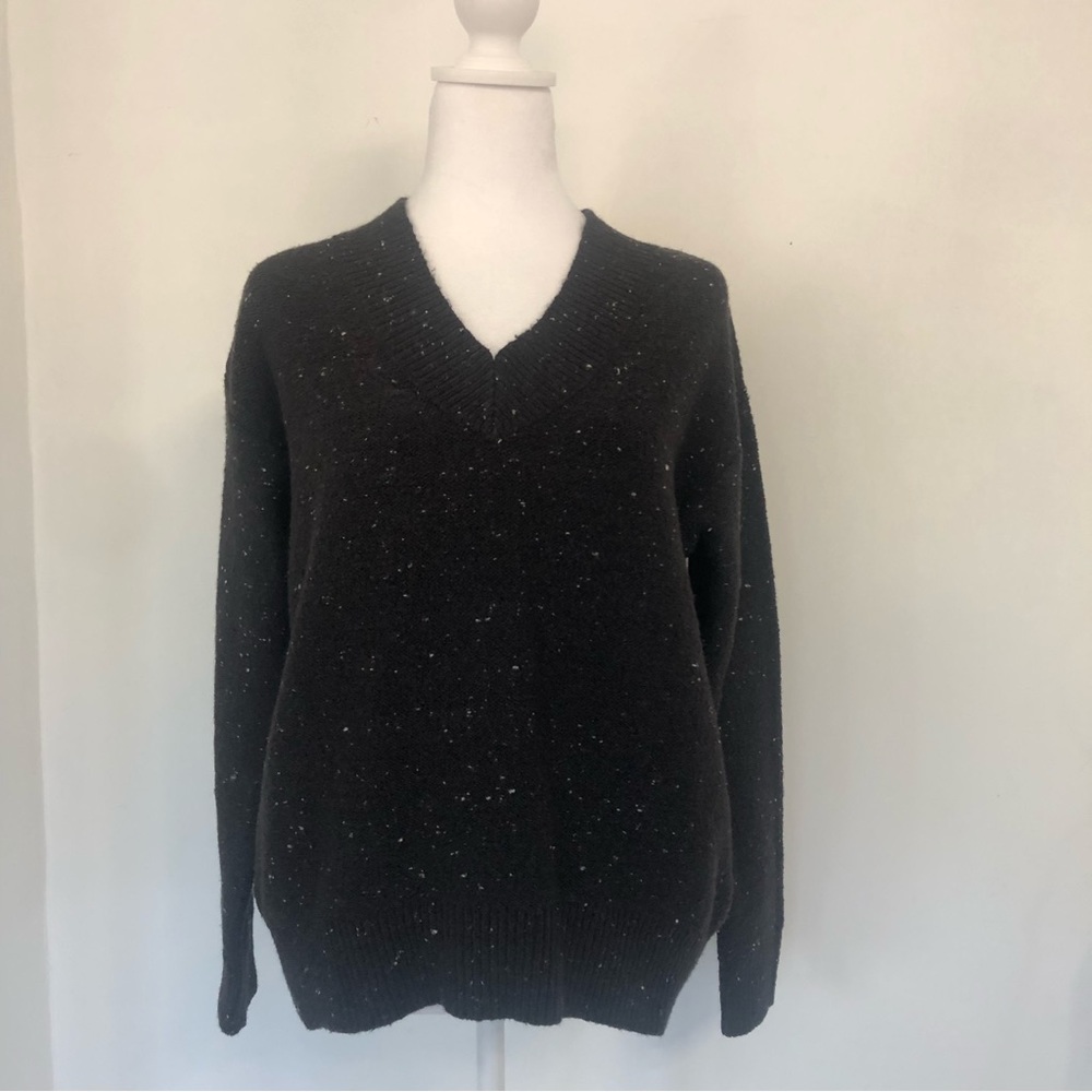 NEW! OLD NAVY Women Heathered Black/White V-Neck Long Sleeve Knit Sweater Sz XS